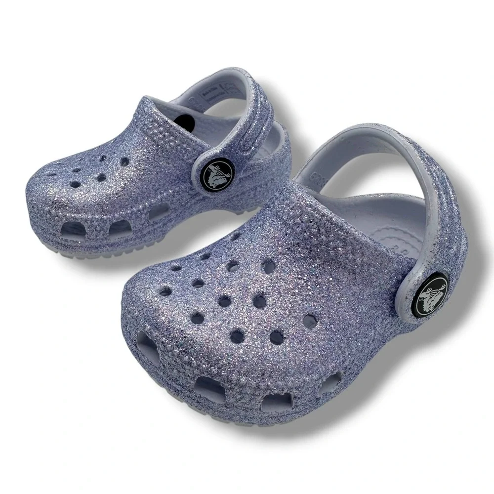 Crocs Kids Classic Glitter Clog Lavender Purple Sparkle Slip On Shoes Size C4